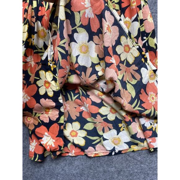 Billabong Dress Womens Large Black Floral Smocked Long Sleeve Boho Mini - Picture 7 of 9